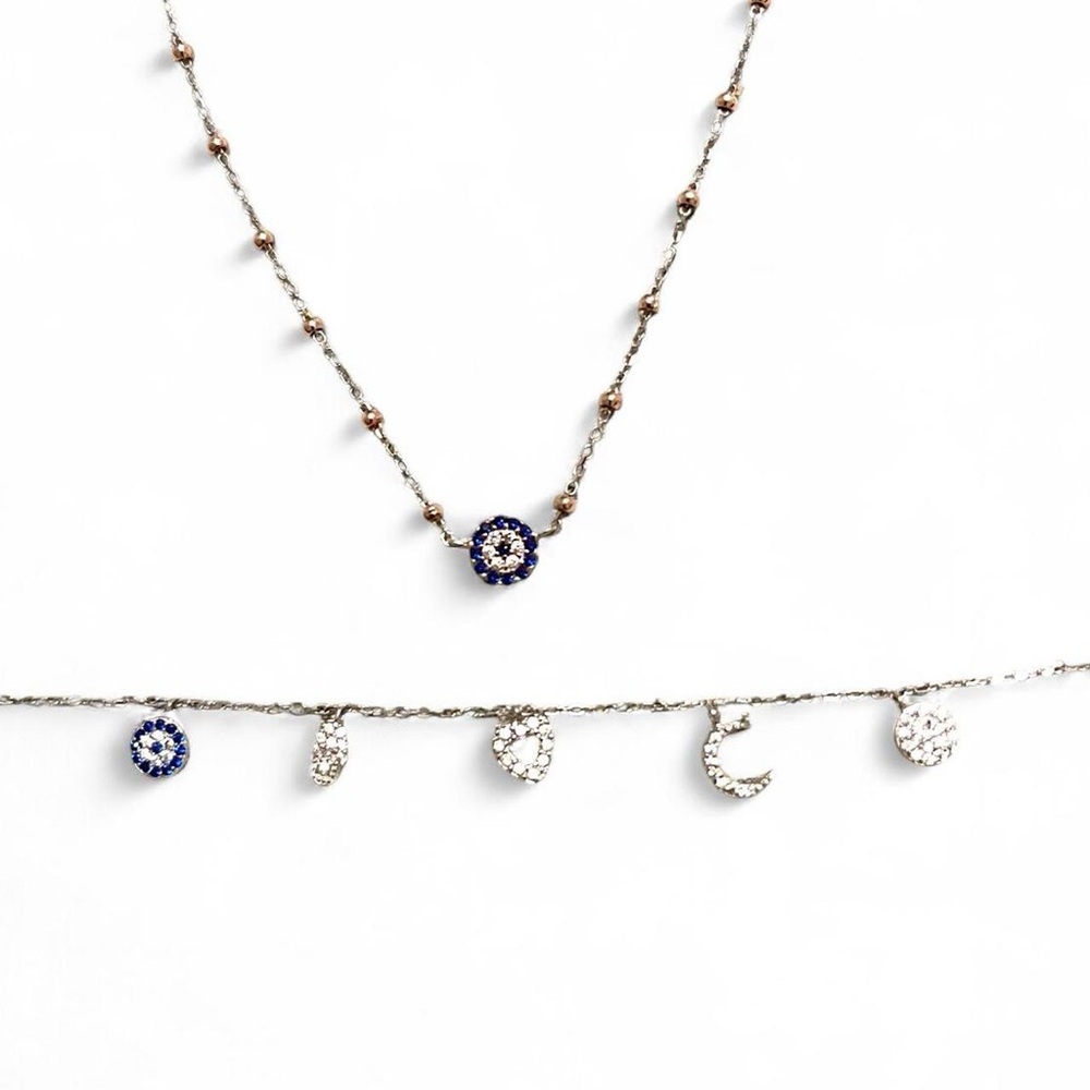 Necklace & bracelet with Blue Crystal Pendant - Women Jewelry